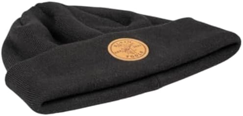 Klein Tools 60569 Heavy Knit Hat with Wide Cuff, Black, One Size Fits Most, Leather Logo