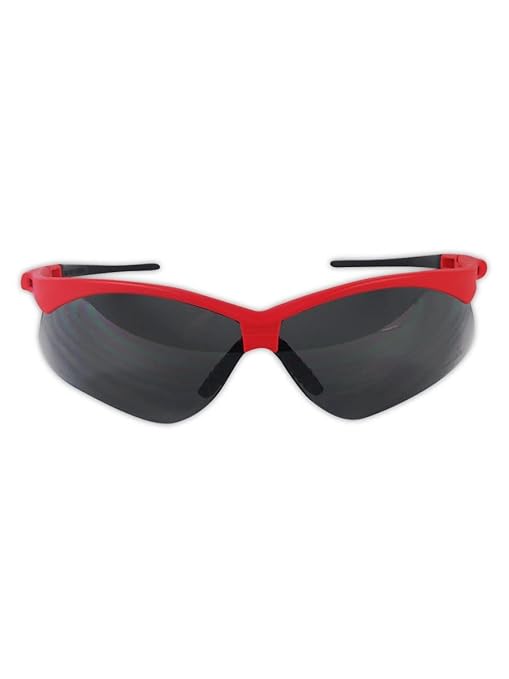 MAGID Wraparound Safety Glasses | Hard Coated Lightweight Sporty Designed Safety Glasses with a Soft TPR Nose Pad and Temple Tips (12 Pair), Red Frame | Grey Lens