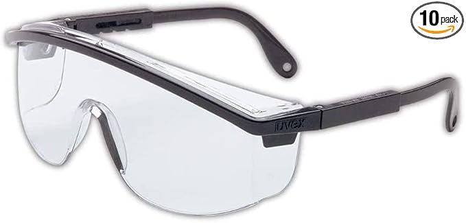 UVEX by Honeywell 763-S135C Astrospec Series 3000 Safety Eyewear, Black Frame, Clear Lens, Uvextreme Anti-fog Coating, Spatula Temples (Pack of 10)