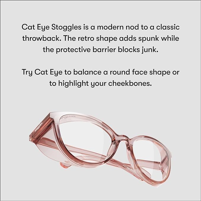 Stoggles Cat Eye Z87.1 Certified Safety Glasses, Blue-Light, UV Blocking Lens, Top & Side Shield, Anti-Fog, Stylish Eyewear