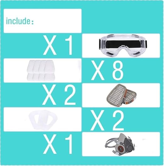 Reusable Face Cover Set for Painting,Gas, Dust, Machine Polishing, Organic Vapors with Filter Cotton, Glasses for Staining,Car Spraying,Sanding &Cutting, DIY and Other Work Protection