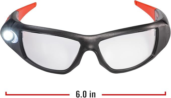 CoastSPG500 Rechargeable Lighted LED SafetyGlasses,Bulls-Eye Spot Beam,ANSI Z87Standards, 2Scratch Resistant Lenses (Clear,Yellow) Included, UVProtection, Protective Carrying Case Included (Black/Red)