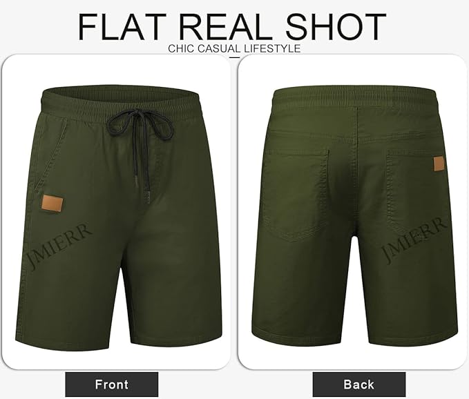 JMIERR Mens Casual Shorts - Cotton Drawstring Summer Beach Stretch Twill Chino Golf Shorts