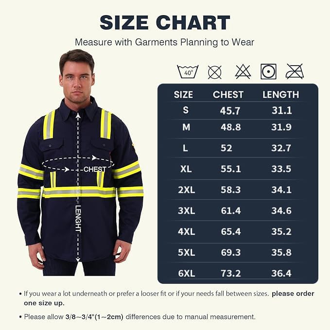 SKSAFETY 7oz FR Shirts for Men, Welding Shirt Hi Vis Flame Resistant 100% Cotton Fire Retardant Longsleeve Shirt CAT2/NFPA
