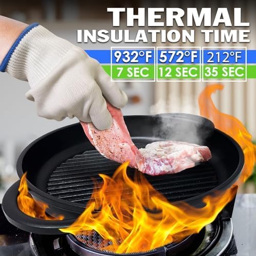 KETAR 2 Pairs Heat Resistant Gloves for Grilling - 9.5 Inch Durable Aramid BBQ Heat Gloves for Cooking - Full Hand Protection, Easy to Use, Multipurpose for Baking, Roasting, Frying, and More