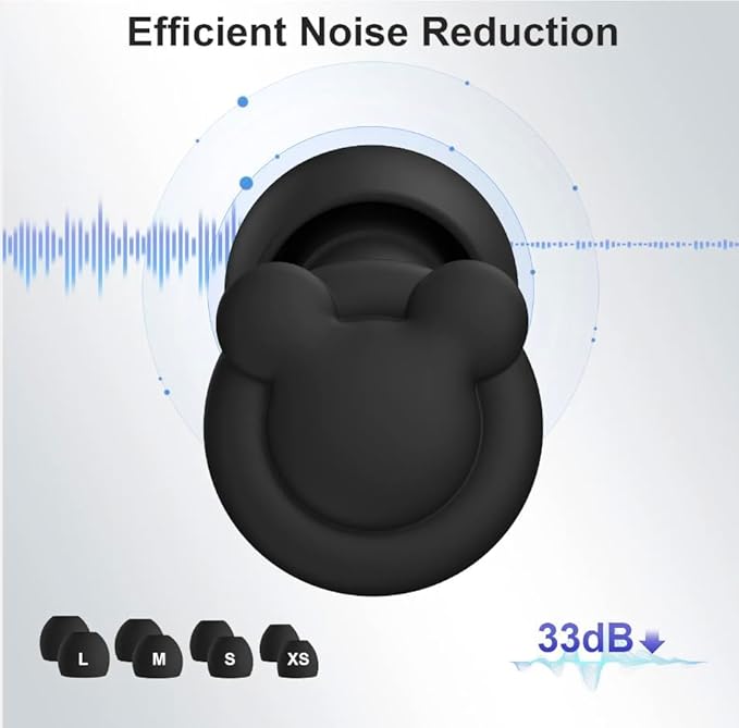 Ear Plugs for Sleeping Noise Reduction, Hearing Protection Ear Plugs for Sleep, snoring, Study, Super Soft with 8 Ear Tips in XS/S/M/L (Black)