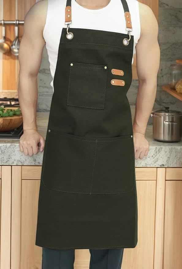 EUDOLAH Chef Aprons for Women Men with Large Pockets Cooking Aprons Canvas Cross Back Water Repellent Work Apron