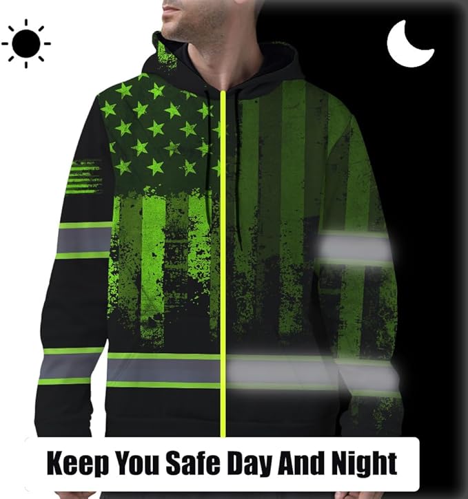 Maddly High Visibility US Flag Collection Safety Workwear Custom Name for Workers, Runners, Truckers, Patriotic