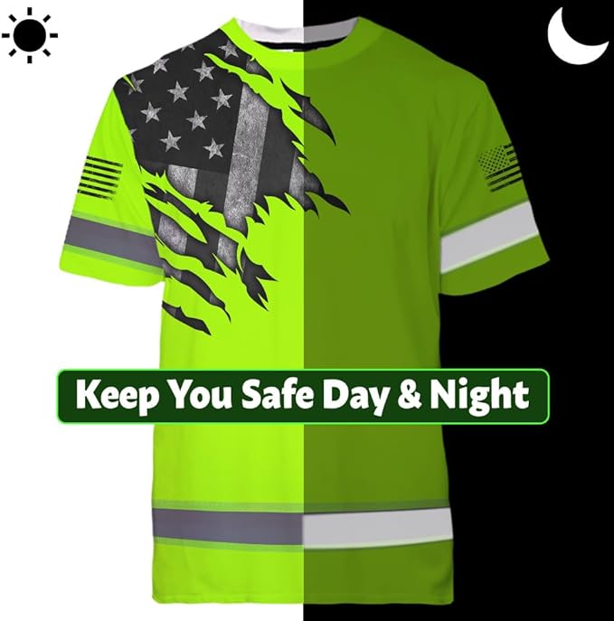 Maddly High Visibility US Flag Collection Safety Workwear Custom Name for Workers, Runners, Truckers, Patriotic