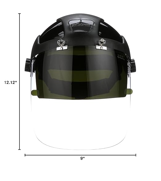 Sellstrom DP4 Face Shield - Lightweight Mask with High Impact Crown & Ratchet Headgear for Work, Grinding, Plasma/Flame Cutting - ANSI Z87.1 - Clear Anti Fog Polycarbonate Window - UV/IR Flip Up Visor