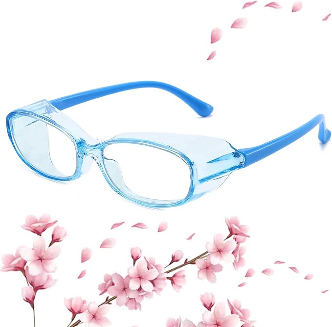 Safety Glasses Goggles Anti Fog Eye Protection Blue Light Blocking lens Side Shield Anti Pollen Soft TR90 for Boys Girls(Blue)