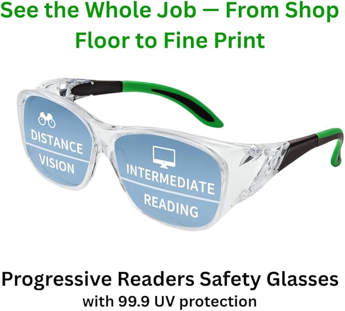 OEMTOOLS 26026 Safety Glasses with Readers +3.00s, UV Protection Z87 Safety Glasses, Anti-Scratch, High Definition Multi-focal Technology, High Impact Lenses, Flexible Rubber Earpieces