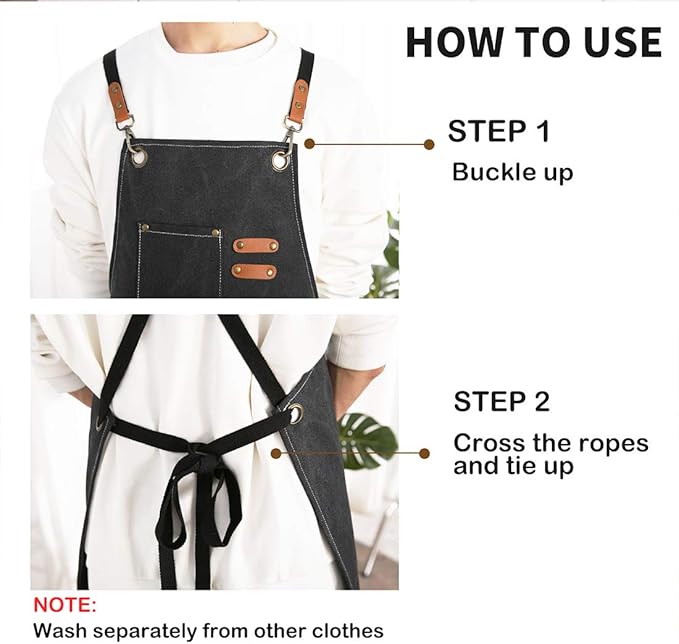 Chef Apron,Cross Back Apron for Women and Men,Cotton Canvas Apron with Adjustable Straps and Large Pockets,Kitchen Cooking Baking Bib Apron