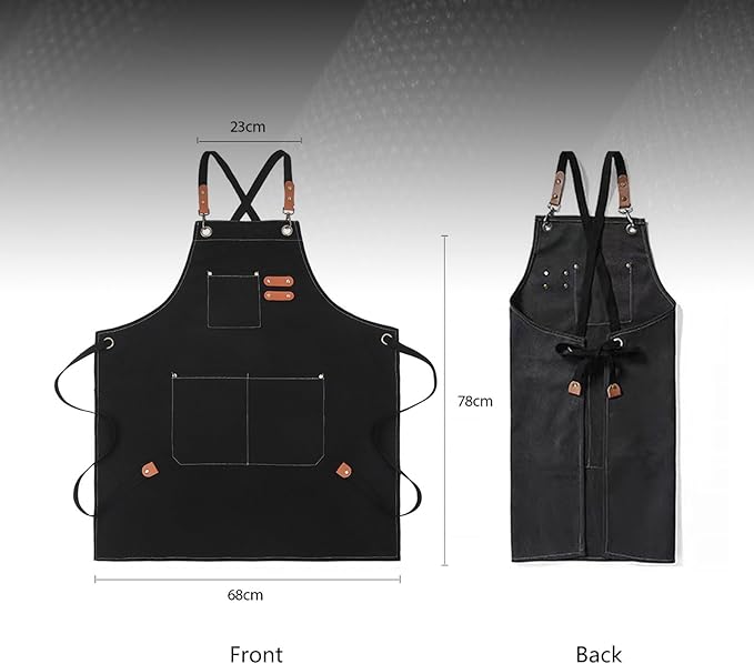 Adjustable Canvas Apron with 3 Pockets for Men Women,Cross Back Work Apron,Durable Kitchen Apron for Cooking,Grilling,Basrista,Crafting