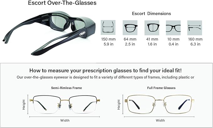 Global Vision Escort Safety Fit Over Glasses, Black Frame (3 Pack - 1 Clear Lens, 1 Smoke Lens, 1 Yellow Lens)