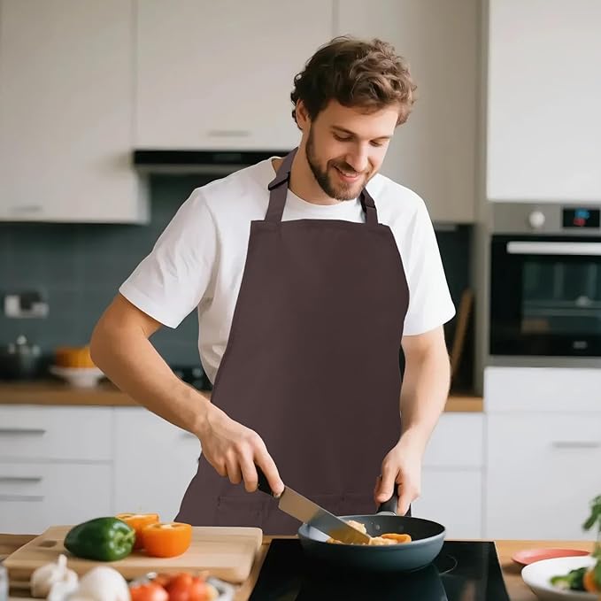 Kitchen Bib Apron for Women Men with Pockets Chef Art Aprons for Cooking Painting Pottery Ceramics