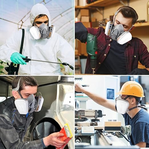 2 Pack 6200 Half Face Paint Respirator Mask with Filters, Active Carbon Gases Chemicals Respirator for Vapors, Dust,Formaldehyde, Sanding, Polishing, Spraying,Machine Polishing and other Work