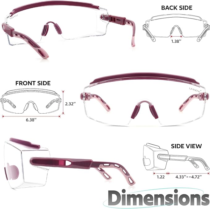 UKNOW Safety Glasses Over Eyeglasses, Anti Fog Safety Goggles ANSI Z87.1, Adjustable Protective Eyewear