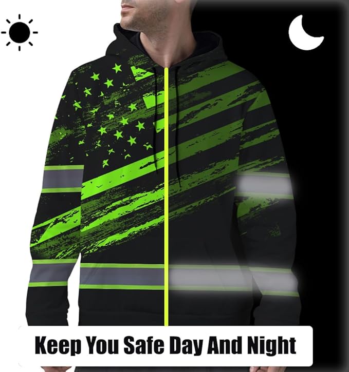 Maddly High Visibility US Flag Collection Safety Workwear Custom Name for Workers, Runners, Truckers, Patriotic