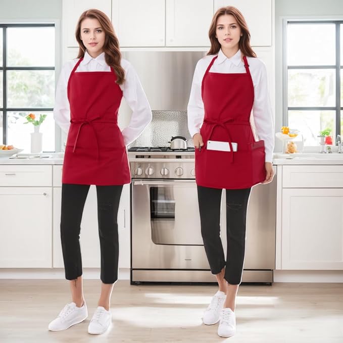 Short Cotton Aprons for Women with 3 Pockets, Chef Apron for Unisex,Waitress Apron for Kitchen Cooking Restaurant BBQ