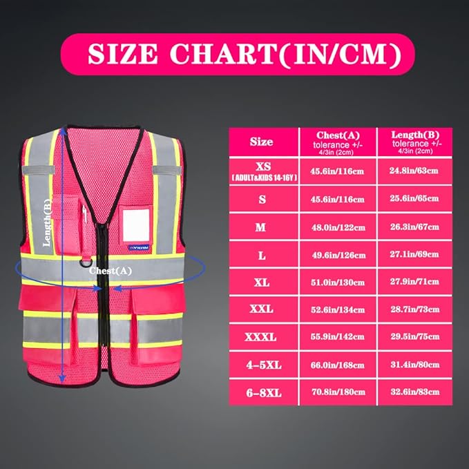 AYKRM 11 color High Vis Reflective Safety Vest for Women Men Security Pocket Zipper