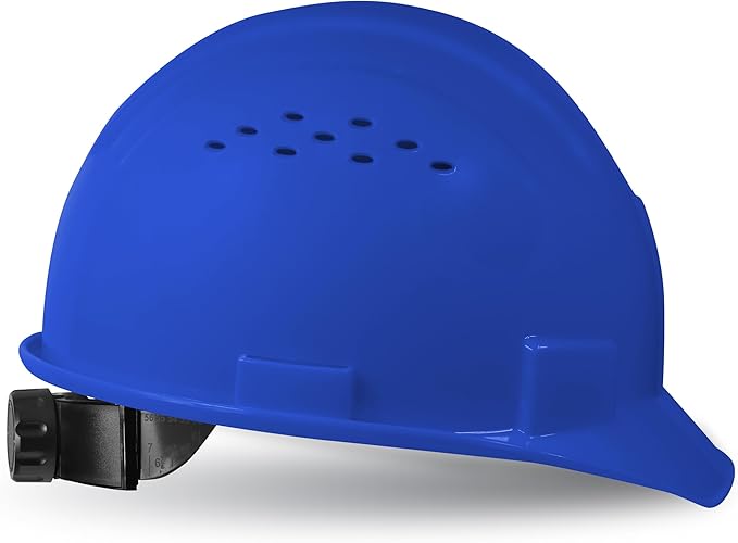 GE Cap Style Hard Hat, 4-Point Ratchet Suspension, Earmuff Slots, High Impact Resistant, Sweat-Wicking Sweatband, Meets ANSI Z89.1-2014, Comfortable, Durable, and Protective - Blue, Vented