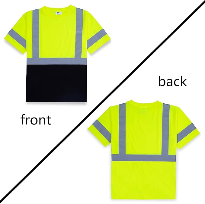 VENDACE Men's High Vis Class 3 Safety T Shirt ANSI Reflective Work Short Sleeve Shirt with Black Bottom(Yellow,3XL)
