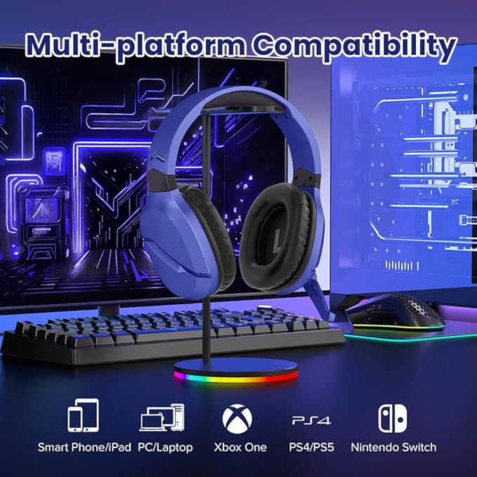 Wireless Gaming Headset with Noise Canceling Microphone for PS5, PC, PS4, 2.4G/Bluetooth Gaming Headphones with USB and Type-c Connector, Wired Mode for Controller - Navy Blue