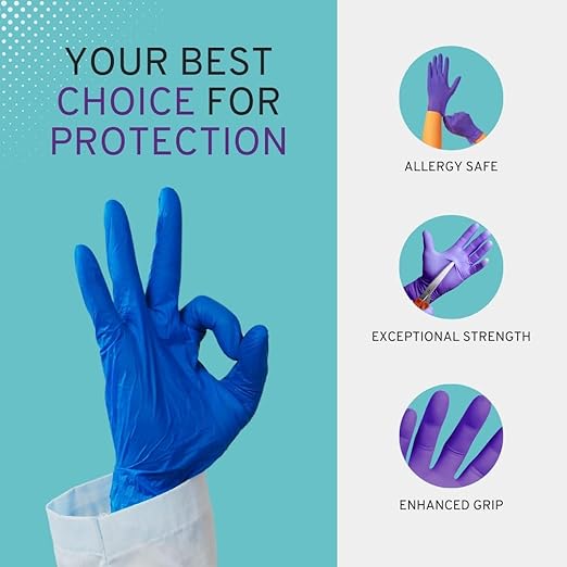 SafeWay Nitrile Gloves, 200 Ct, Medium, Powder-Free, Latex-Free, All-Purpose, Professional Disposable Gloves with Textured Fingertips for Medical Use, Food Prep, Cleaning, Tattoo & More