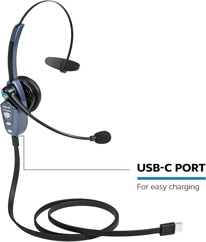 BlueParrott B250-XTS Mono Bluetooth Wireless Headphones 91% Noise Canceling Over Head Trucker Headset with Mic, Lightweight Design with Adjustable Headband, 20 hrs. Talk Time, Blue