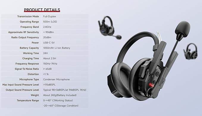 SYNCO XTALK XMax2 Wireless Intercom Headset System 2.4GHz 1640 feet 500 Meters Dual-Ear Team Communication Headset for Live Show Stage Performance Movie Shoot