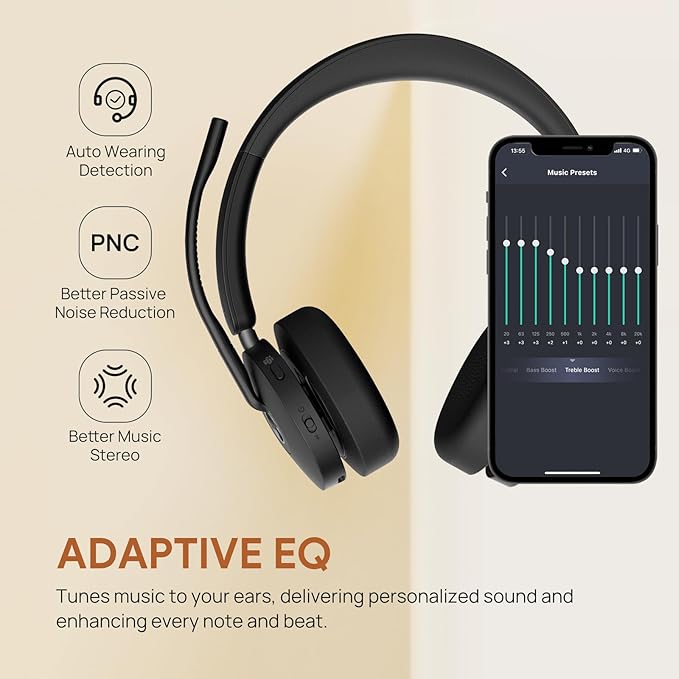 Yealink BH74 with Stand ANC Wireless Bluetooth Headset with Mic for Work, 6-mics Hybrid ANC Tech, Microsoft Teams Premium Open Office Certified Headsets, up to 32h Talking Battery Life, Zoom Certified