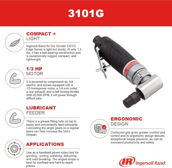 Ingersoll Rand 3101G Edge Series Portable 1/4-Inch Right-Angle Die Grinder with Lightweight Design