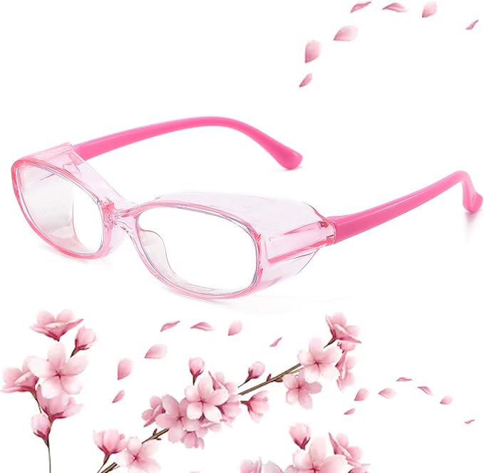 Safety Glasses Goggles Anti Fog Eye Protection Blue Light Blocking lens Side Shield Anti Pollen Soft TR90 for Boys Girls(Pink)