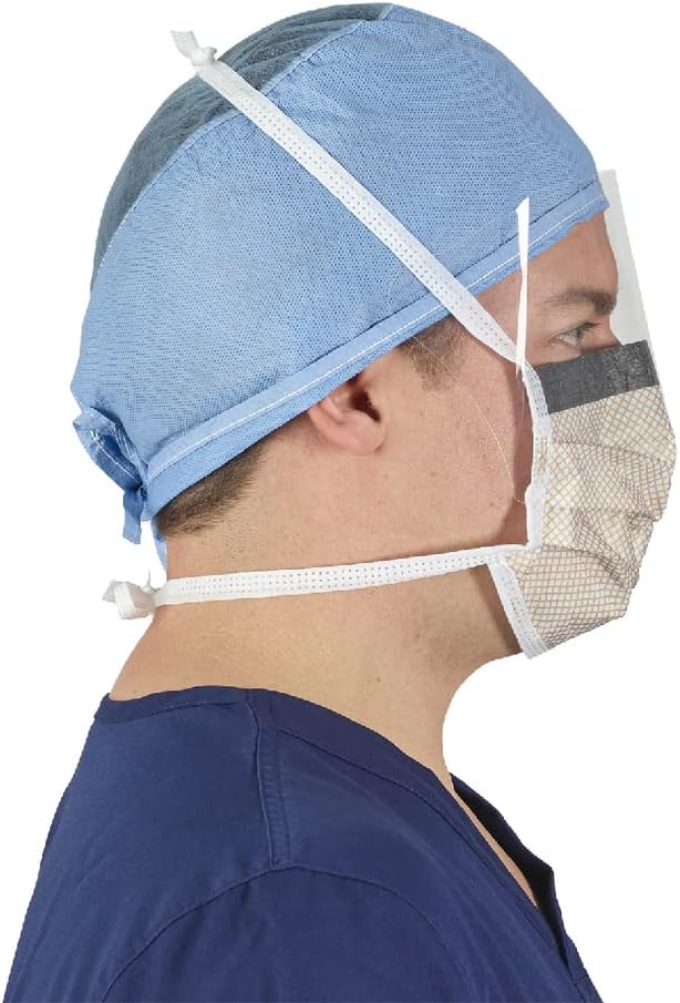 HALYARD FLUIDSHIELD 2 Fog-Free Surgical Mask, WrapAround Visor, Blue w/Orange Print, Level 2, 62114