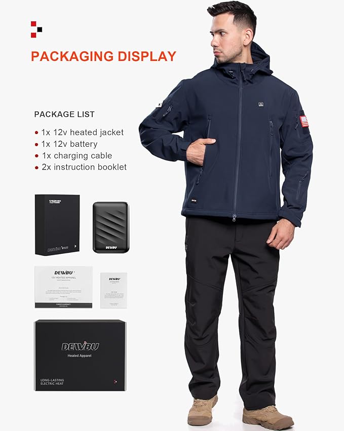 DEWBU Heated Jacket for Men with 12V Battery Pack Winter Outdoor Soft Shell Electric Heating Coat