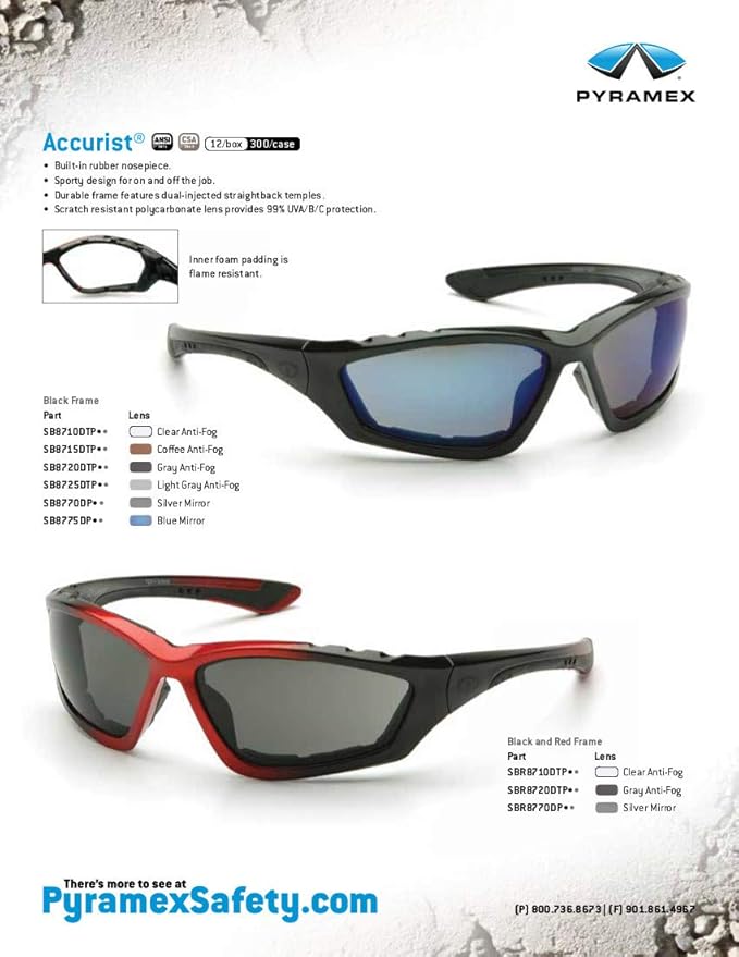 Pyramex Safety SBR8720DTP Accurist Black/Red Gray Anti-Fog