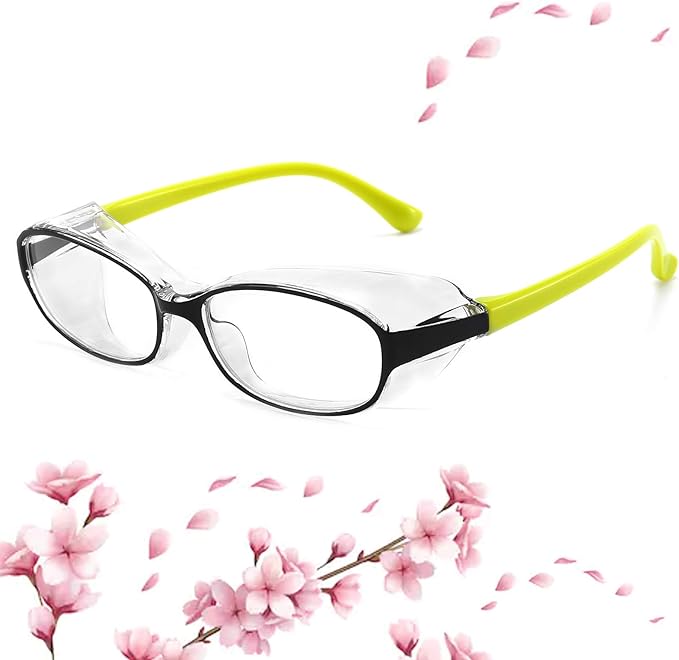 Safety Glasses Goggles Anti Fog Eye Protection Blue Light Blocking lens Side Shield Anti Pollen Soft TR90 for Boys Girls(Black-Yellow)