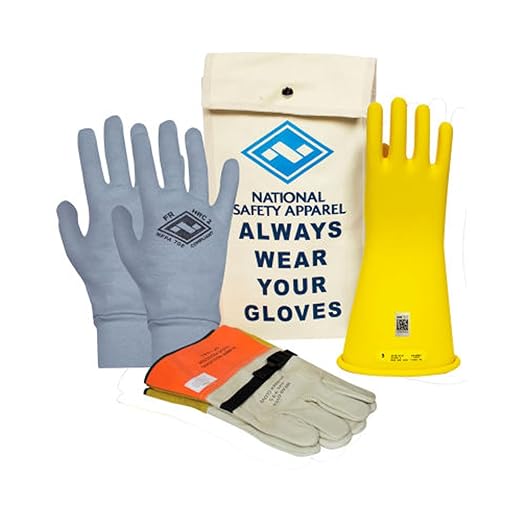 Class 2 Yellow Rubber Voltage Insulating Glove Premium Kit with FR Knit Glove and Leather Protectors, Max. Use Voltage 17,000V AC/ 25,500V DC, KITGC2Y12AG