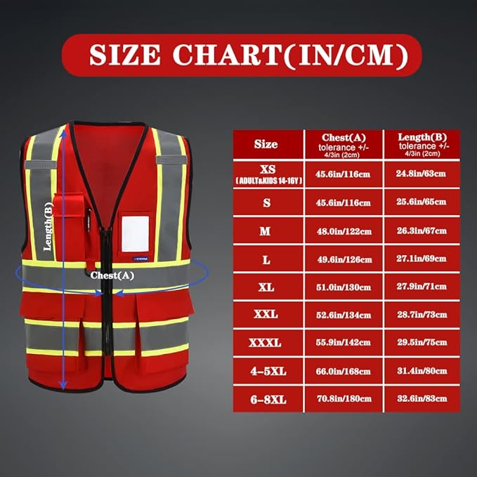 AYKRM 11 color High Vis Reflective Safety Vest for Women Men Security Pocket Zipper