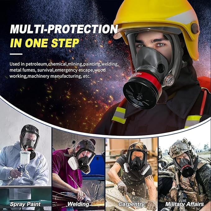 Full Face Gas Mask, Gas Masks Survival Nuclear and Chemical with 40mm Activated Carbon Filter & 6001 Filters, Reusable Respirator Mask for Gases, Chemicals, Organic Vapors, Dust, Fumes, Paint