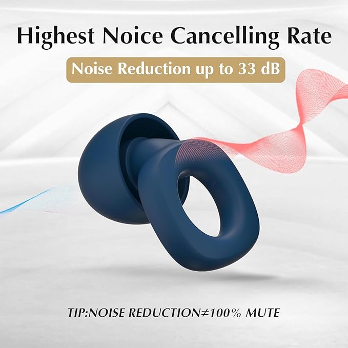 Fita+ Soft Reusable Ear Plugs for Noise Reduction up to 33dB, 7 Pairs XS/S/M/L, Soft Silicone Ear Plugs for Sleeping, Noise Cancelling for Work, Focus - Navy Blue