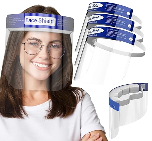 100 Pack Face Shields | Clear Plastic Face Shield for Women, Men & Kids, Anti-Fog, Lightweight Reusable Full Face Shield Mask, Safety Visor Cover with Comfortable Sponge & Elastic Band