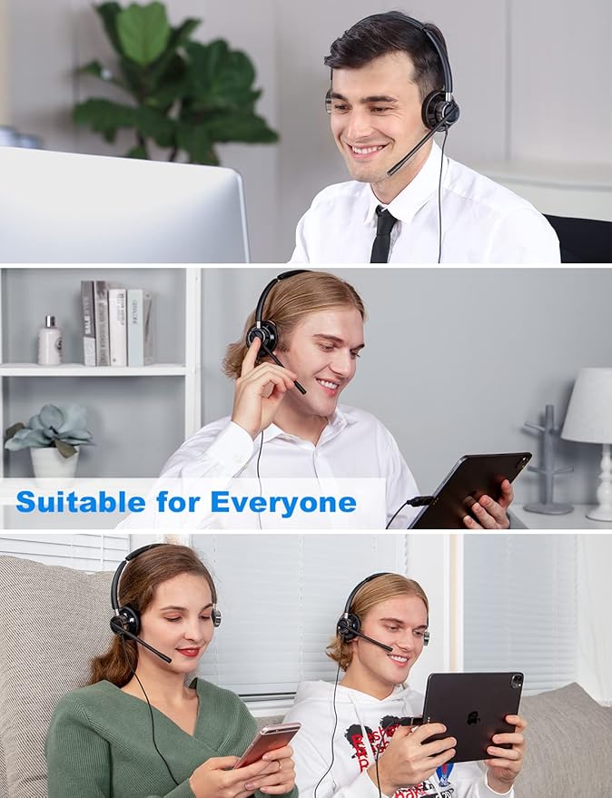 New bee USB Headset with Microphone for PC, Computer Headset with in-line Mute Volume Control Wired Headset for Laptop, Skype, Zoom, Call Center, Meetings, Webinar, Home