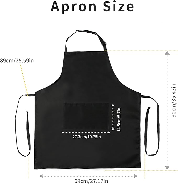 Tosewever 2 Pack Adjustable Bib Apron, Waterdrop Resistant Aprons with 2 Pockets Cooking Kitchen Restaurant Aprons for Women Men Chef, BBQ Drawing Crafting Outdoors (Polyester-Black, 2)