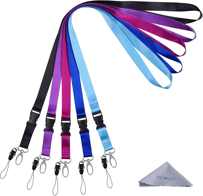 Wisdompro Office Lanyard, 5 Pack 22.5 inch Neck Strap Lanyard Keychain with Detachable Buckle, String Loop and Oval Clasp for Keys, ID Badges, USB Flash Drive, Phones, Name Tags - Assorted Colors
