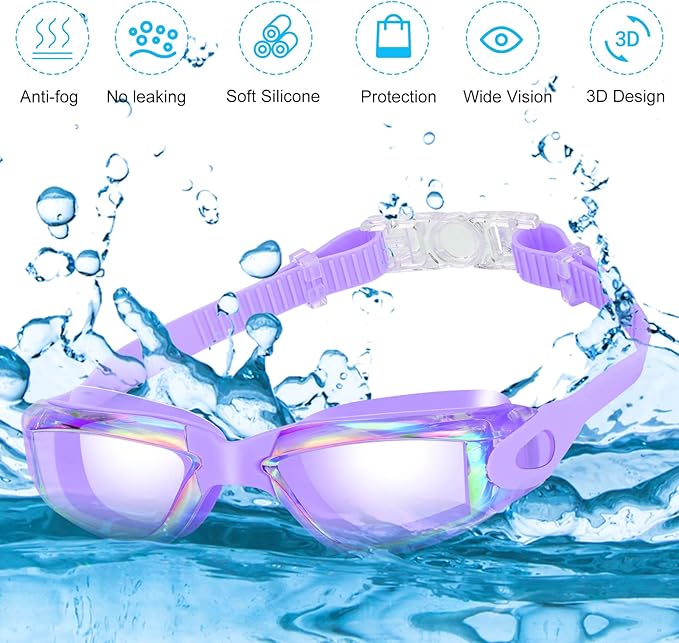 Macarrie 5 Pairs Swimming Goggles for Adults Kids Anti Fog Pool Goggles bulk No Leaking Glasses with Ear Plugs Nose Clip