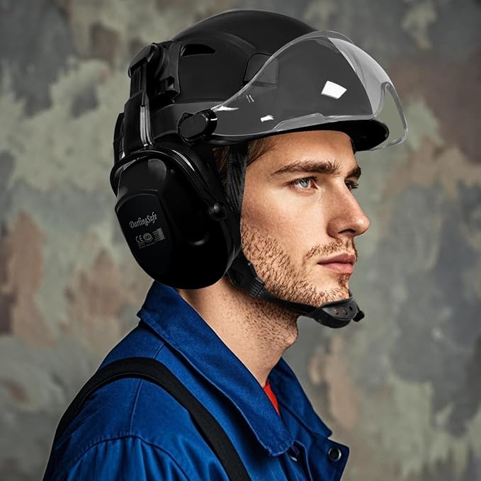 Hard Hat with Visor Ear Muffs Vented Safety Helmet with Visor Earmuffs ANSI Z89.1 Outdoor Work Hardhats Construction