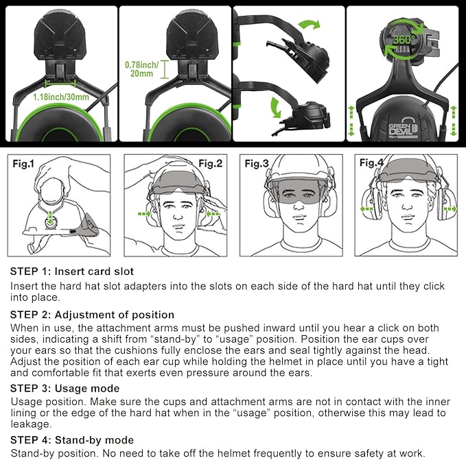 GREEN DEVIL Hard Hat Safety Helmet with Visor Bluetooth Ear Muffs and Headlamp 5 in 1 Full Protection Vented Work Hardhat ANSI Z89.1 Cascos De Construccion for Industrial Construction Forestry