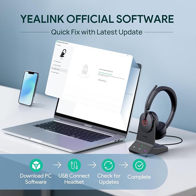 Yealink WH68 ANC DECT&Bluetooth Wireless Headset,606ft Long Rang Dual Ear Zoom,UC Headphones with 6X Noise Cancelling Mic, 32H Call, Work Active Noise Cancellation Stereo Headsets(PC,CellPhone,Laptop)